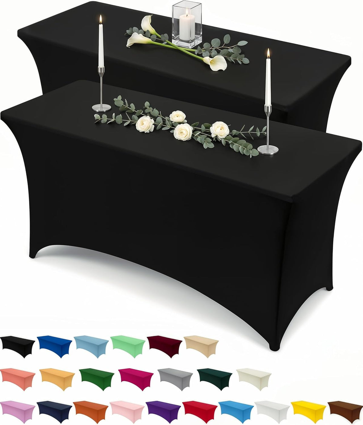 Utopia Kitchen Spandex Table Cloth 2 Pack [4FT, 48Lx30Wx30H Inch, Black]