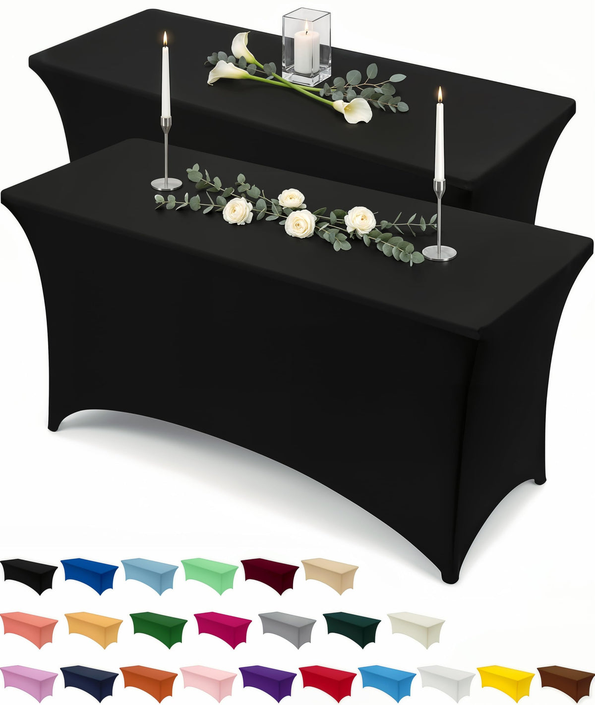 Utopia Kitchen Spandex Table Cloth 2 Pack [4FT, 48Lx30Wx30H Inch, Black]