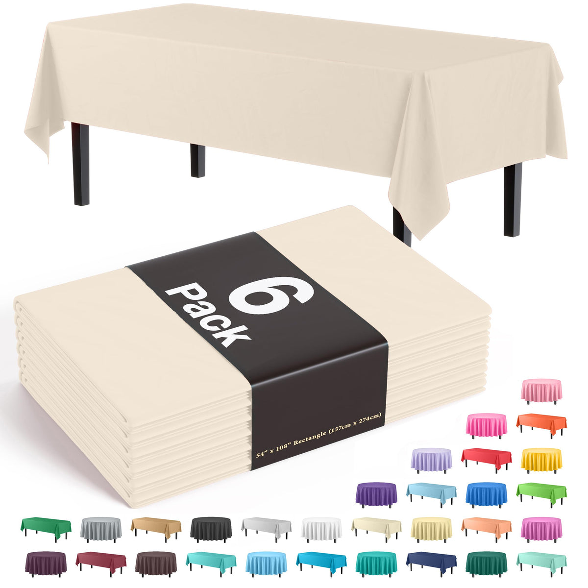 Exquisite Navy Plastic Table Cloth Disposable 6 Pack - 54 x 108 Inch Rectangle Tablecloth for 6 Foot Tables - Waterproof Table Cover for Party Wedding Birthday Graduation BBQ Catering