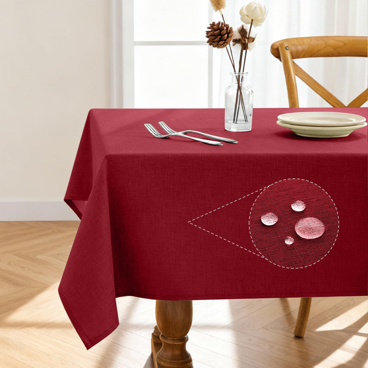 Pureegg Rectangle Linen Tablecloth Waterproof & Stain Resistant, Wrinkle-Free Table Cloth Adds Elegance and Protection, Ideal for Dining, Party, Wedding and Outdoor, 52 x 70 Inch, White