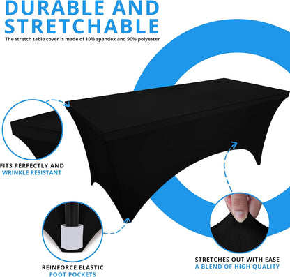 Utopia Kitchen Spandex Table Cloth 2 Pack [8FT, 96Lx30Wx30H Inch, Black]
