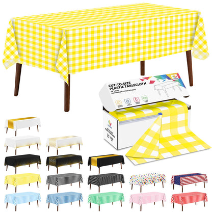 CXPSINC White Plastic Table Cloth Disposable Tablecloth Roll 54 Inch X 300 Feet Plastic Table Cover Roll with Slide Cutter for Picnics, Parties, Banquet, Birthdays, Weddings