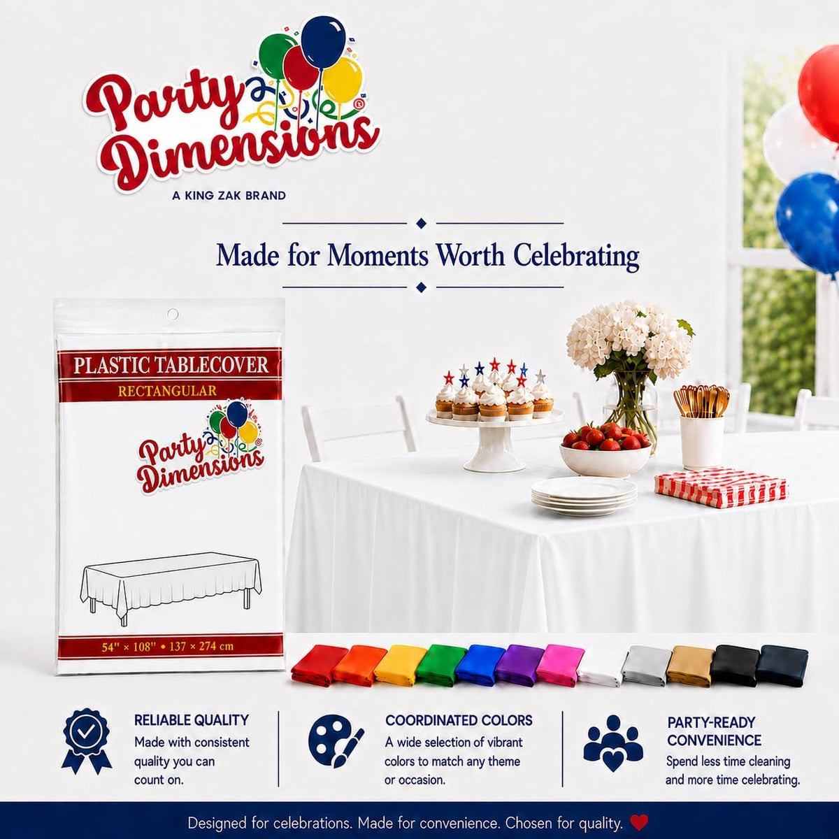 Party Dimensions White Disposable Plastic Tablecloth for Rectangle Tables (12 Pack) Table Cloths for Parties, Events & Weddings, Indoors Outdoors, 54 x 108 inches, Plastic Table Cover