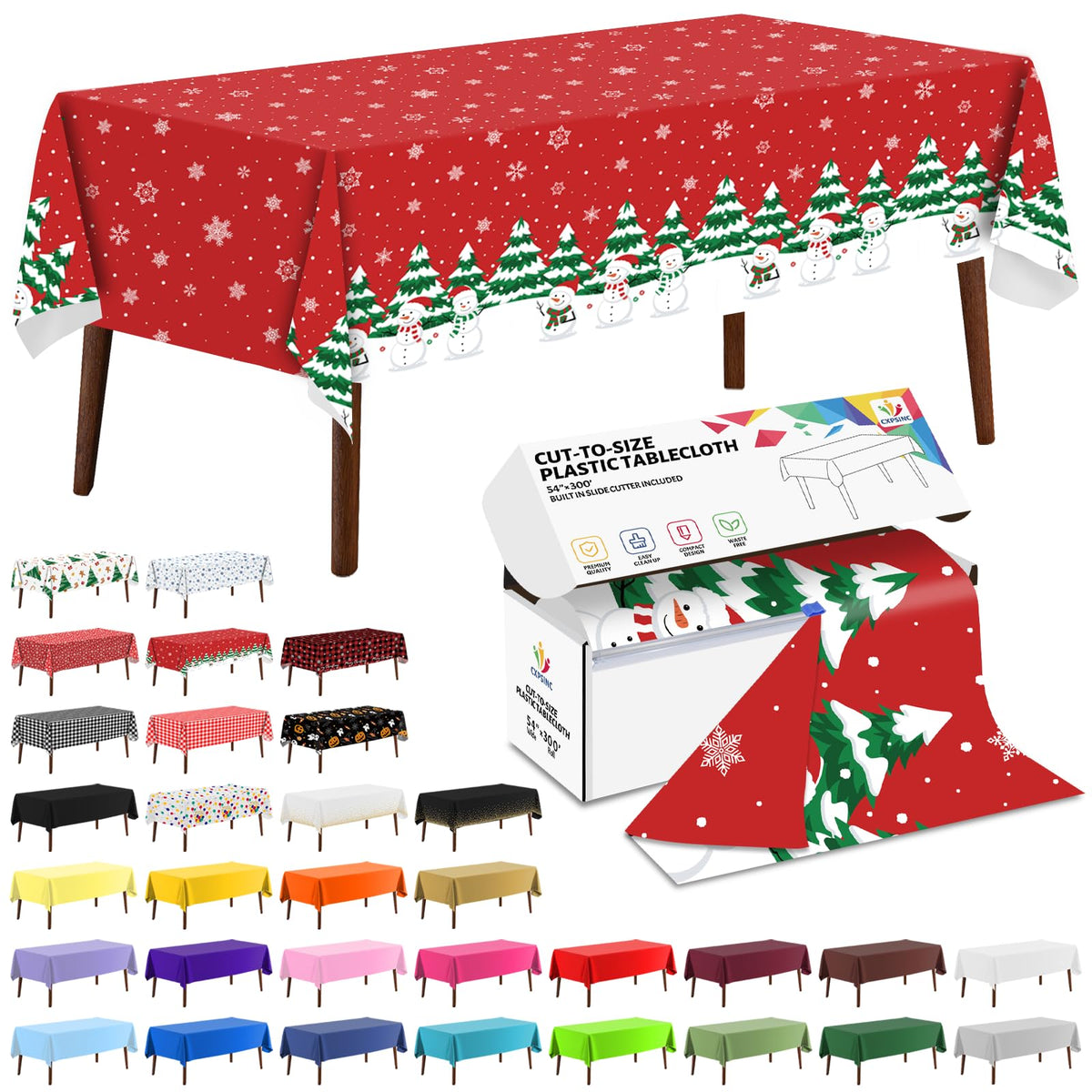 CXPSINC White Plastic Table Cloth Disposable Tablecloth Roll 54 Inch X 300 Feet Plastic Table Cover Roll with Slide Cutter for Picnics, Parties, Banquet, Birthdays, Weddings