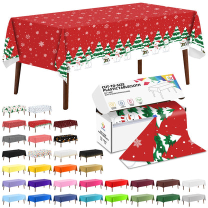 CXPSINC White Plastic Table Cloth Disposable Tablecloth Roll 54 Inch X 300 Feet Plastic Table Cover Roll with Slide Cutter for Picnics, Parties, Banquet, Birthdays, Weddings