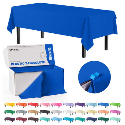 Exquisite Red 54x300in Plastic Disposable Tablecloth Roll with Built-in Cutter - 36 Rectangle Table Covers in a Box