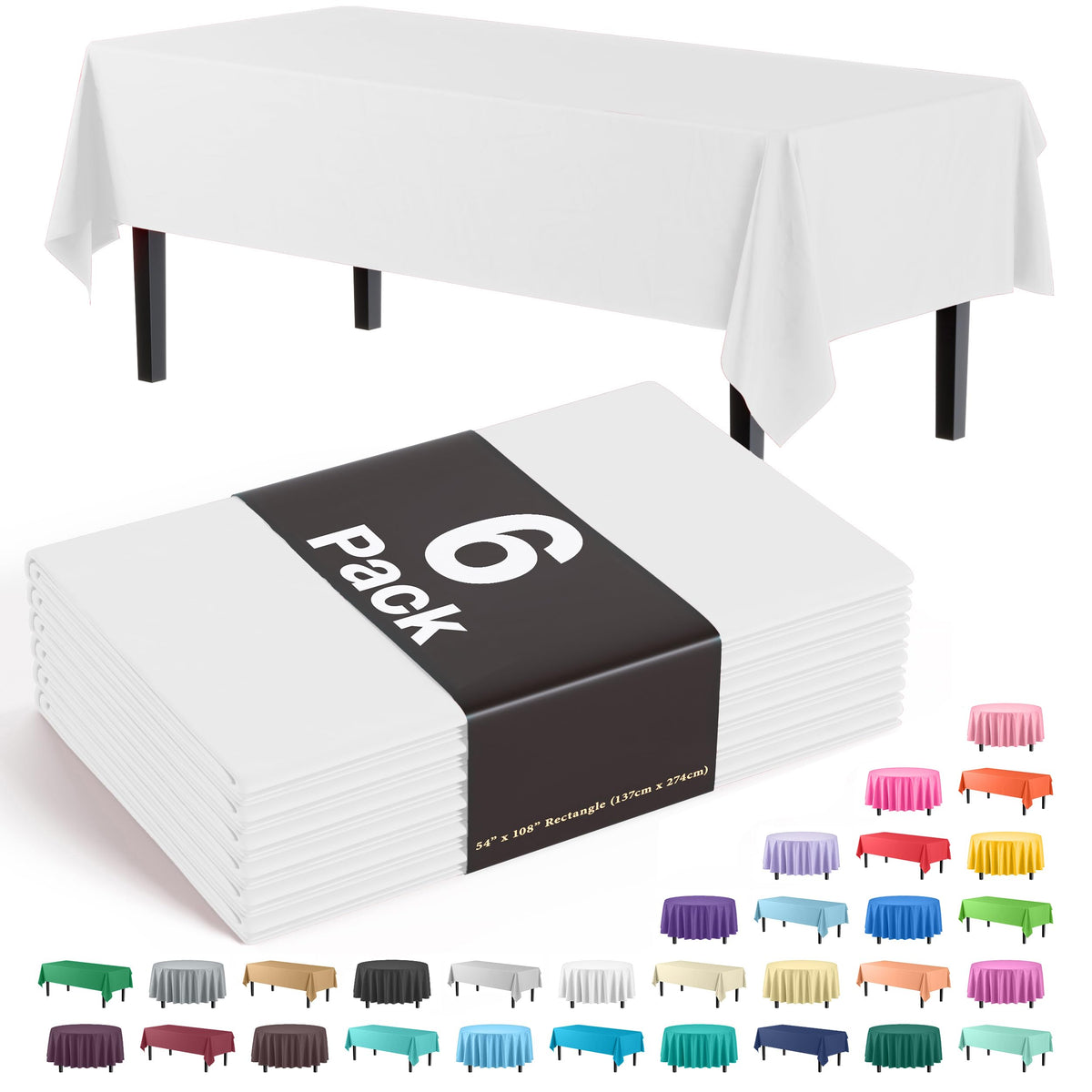 Exquisite Navy Plastic Table Cloth Disposable 6 Pack - 54 x 108 Inch Rectangle Tablecloth for 6 Foot Tables - Waterproof Table Cover for Party Wedding Birthday Graduation BBQ Catering
