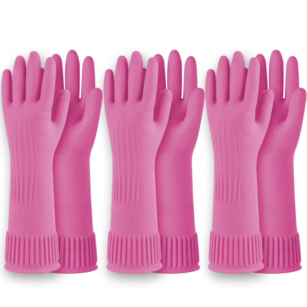 Mamison Rubber Dishwashing Gloves, Non-Slip Kitchen, Pink Medium, 2 Pairs