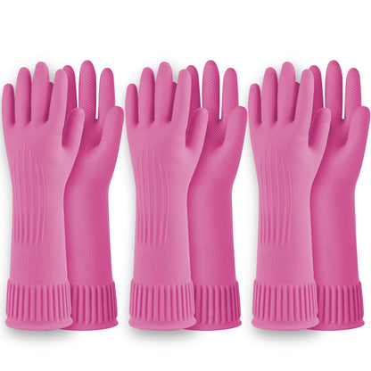 Mamison Rubber Dishwashing Gloves, Non-Slip Kitchen, Pink Medium, 2 Pairs