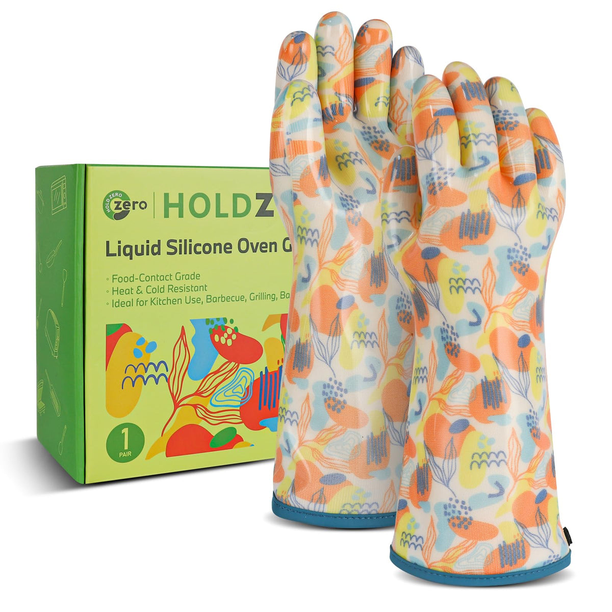 Heat Resistant Gloves for Cooking Thickened Silicone Coating Cotton Liner Waterproof Food Grade Graffiti-Art Printing Medium