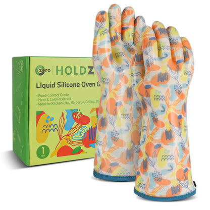 Heat Resistant Gloves for Cooking Thickened Silicone Coating Cotton Liner Waterproof Food Grade Graffiti-Art Printing Medium