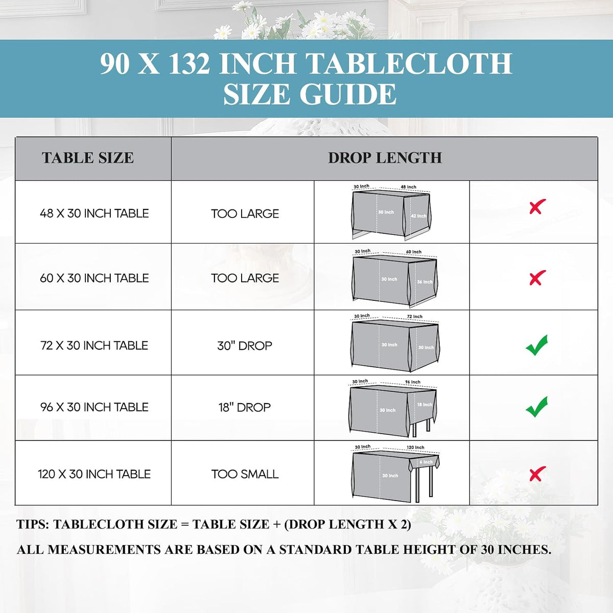 VidaFete Classic Series 10 Pack 90 * 132inch White Rectangle Tablecloth