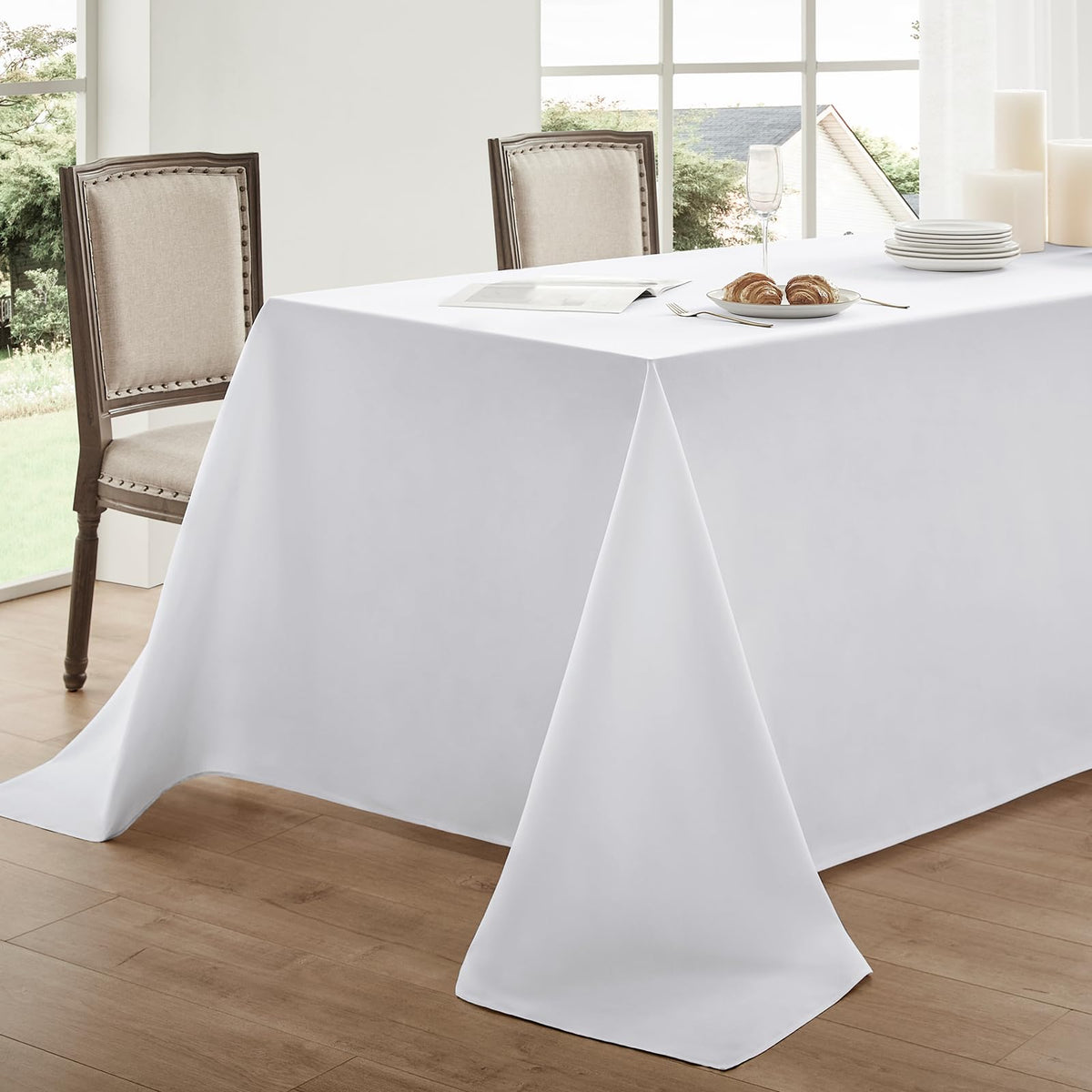 6 Pack Ivory Rectangle Tablecloths 60x120 Inch for 8ft Tables