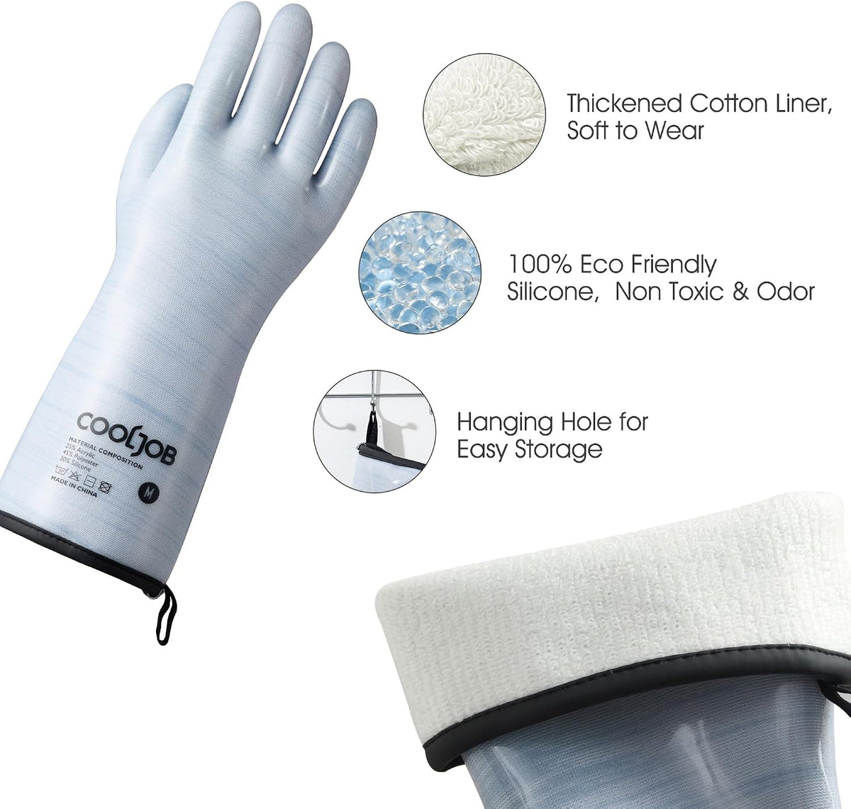 COOLJOB Heat Resistant Oven Gloves, Waterproof BBQ Mitts, Blue, Large