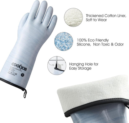 COOLJOB Heat Resistant Oven Gloves, Waterproof BBQ Mitts, Blue, Large