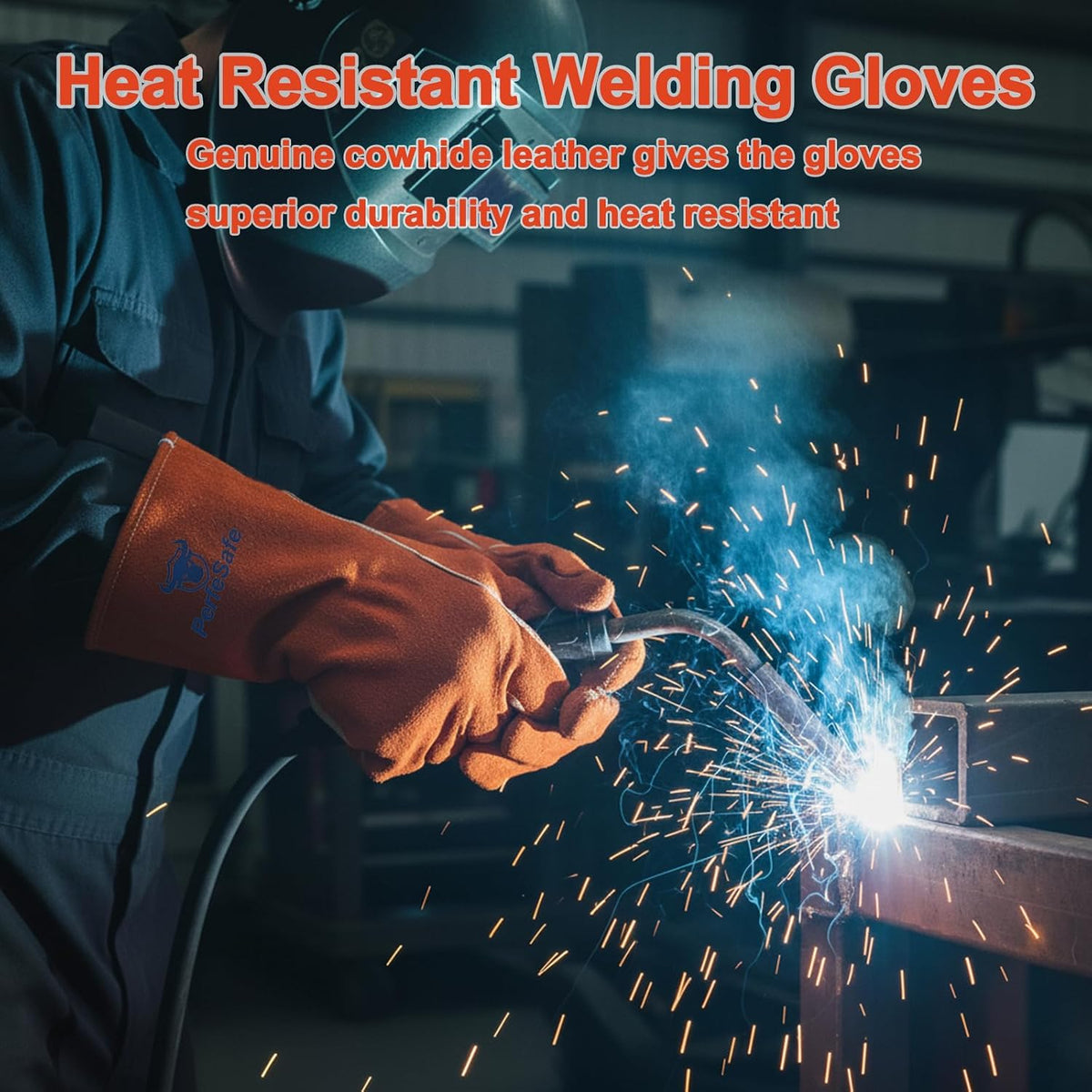 Welding Gloves for Women Heat Fire Resistant Leather 14" L Red