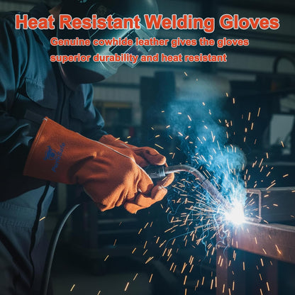 Welding Gloves for Women Heat Fire Resistant Leather 14" L Red