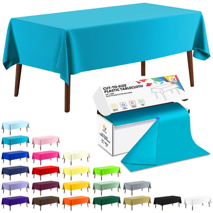 CXPSINC White Plastic Table Cloth Disposable Tablecloth Roll 54 Inch X 300 Feet Plastic Table Cover Roll with Slide Cutter for Picnics, Parties, Banquet, Birthdays, Weddings