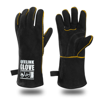 QeeLink Welding Gloves for Men - Fireproof Leather and Stitching