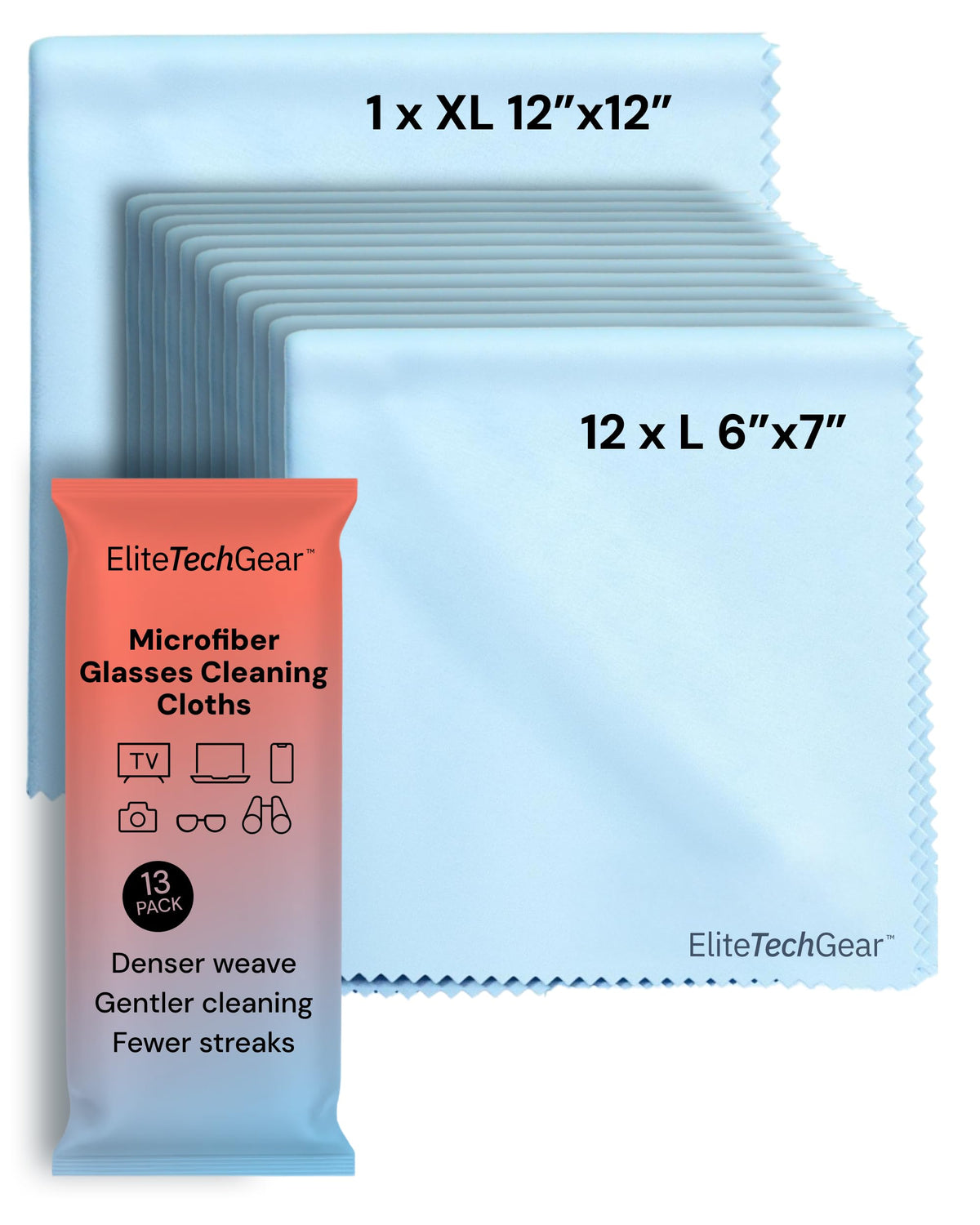Elite Tech Gear Eyeglass Cleaning Cloth, 4-Pack Blue, 12x12 Glasses Cloth