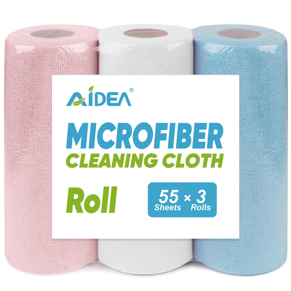 AIDEA Microfiber Cleaning Cloth Roll, Blue Shop Towels 55 Sheets 11×9"