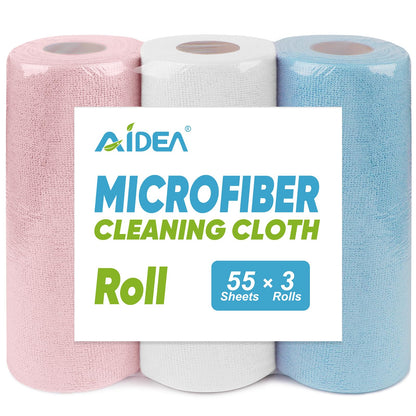 AIDEA Microfiber Cleaning Cloth Roll, Blue Shop Towels 55 Sheets 11×9"