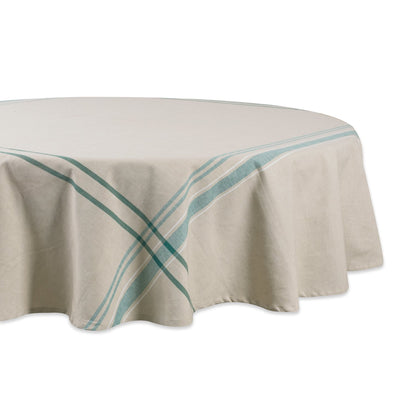DII French Stripe Tabletop Collection Farmhouse Style Dining Table Linen Tablecloth, 60x84, Taupe/Teal