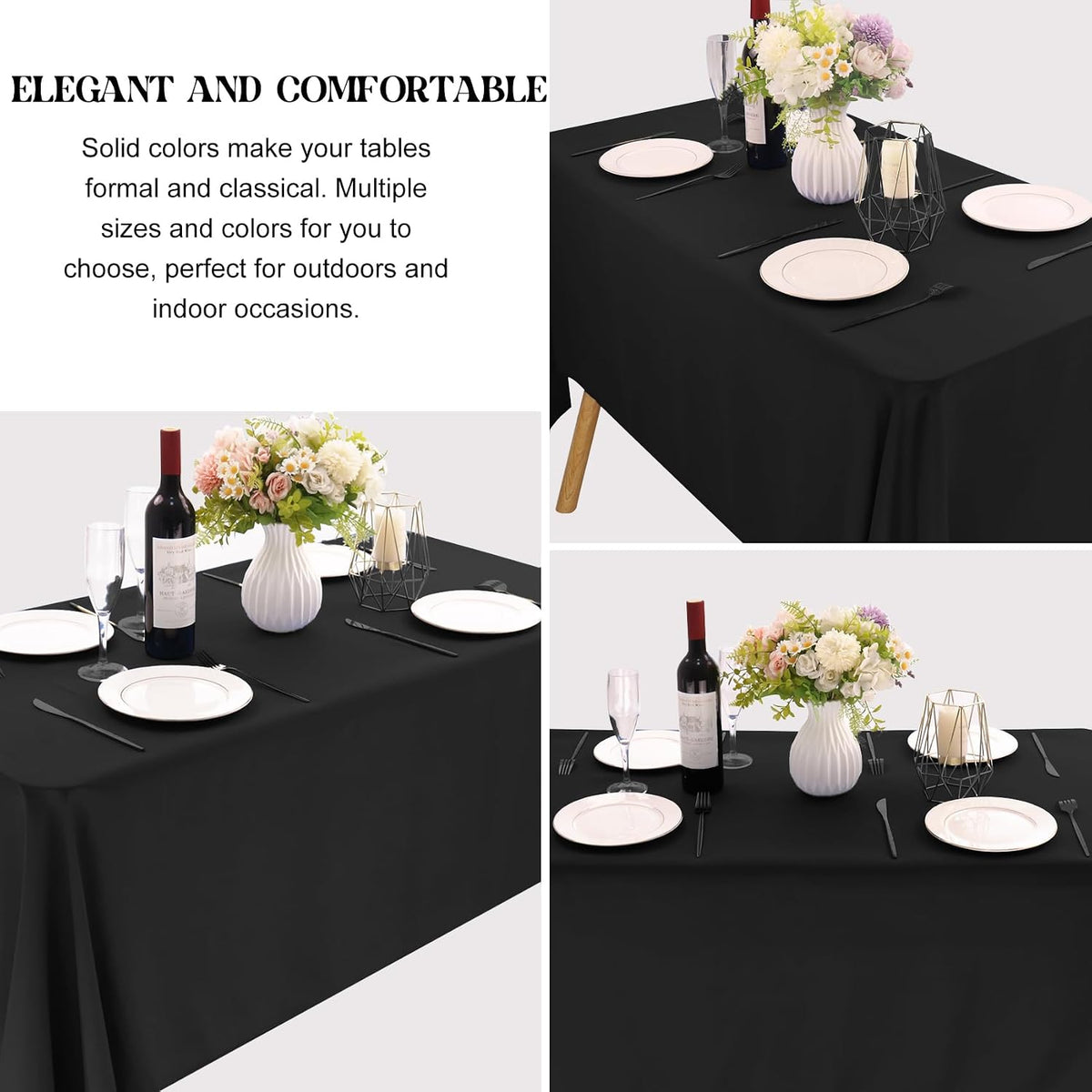 4 Pack Rectangle Tablecloth 60x102 Inch Black Washable Polyester Table Cover for Wedding Dining Table Buffet Parties Banquet Decoration（Black）