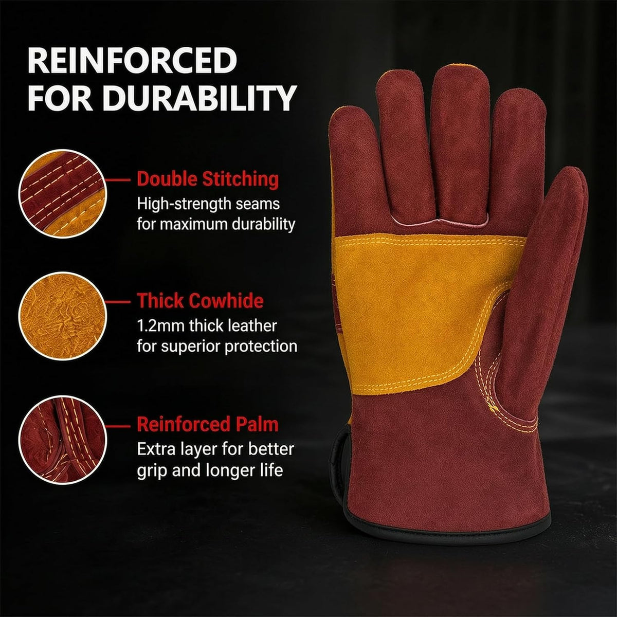 Cowhide Welding Gloves, Heat Resistant Leather Work Gloves, XL