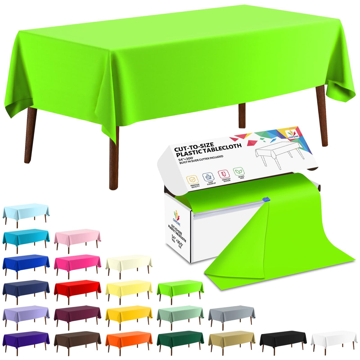 CXPSINC White Plastic Table Cloth Disposable Tablecloth Roll 54 Inch X 300 Feet Plastic Table Cover Roll with Slide Cutter for Picnics, Parties, Banquet, Birthdays, Weddings