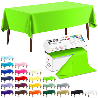CXPSINC White Plastic Table Cloth Disposable Tablecloth Roll 54 Inch X 300 Feet Plastic Table Cover Roll with Slide Cutter for Picnics, Parties, Banquet, Birthdays, Weddings