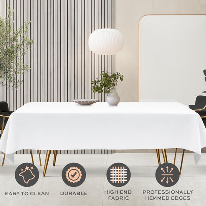 WEALUXE White Table Cloths for 6 Foot Folding Tables [6 Pack, 60x102 Inches] White Tablecloths Rectangular, Stain and Wrinkle Resistant Washable Linen Fabric Cloth