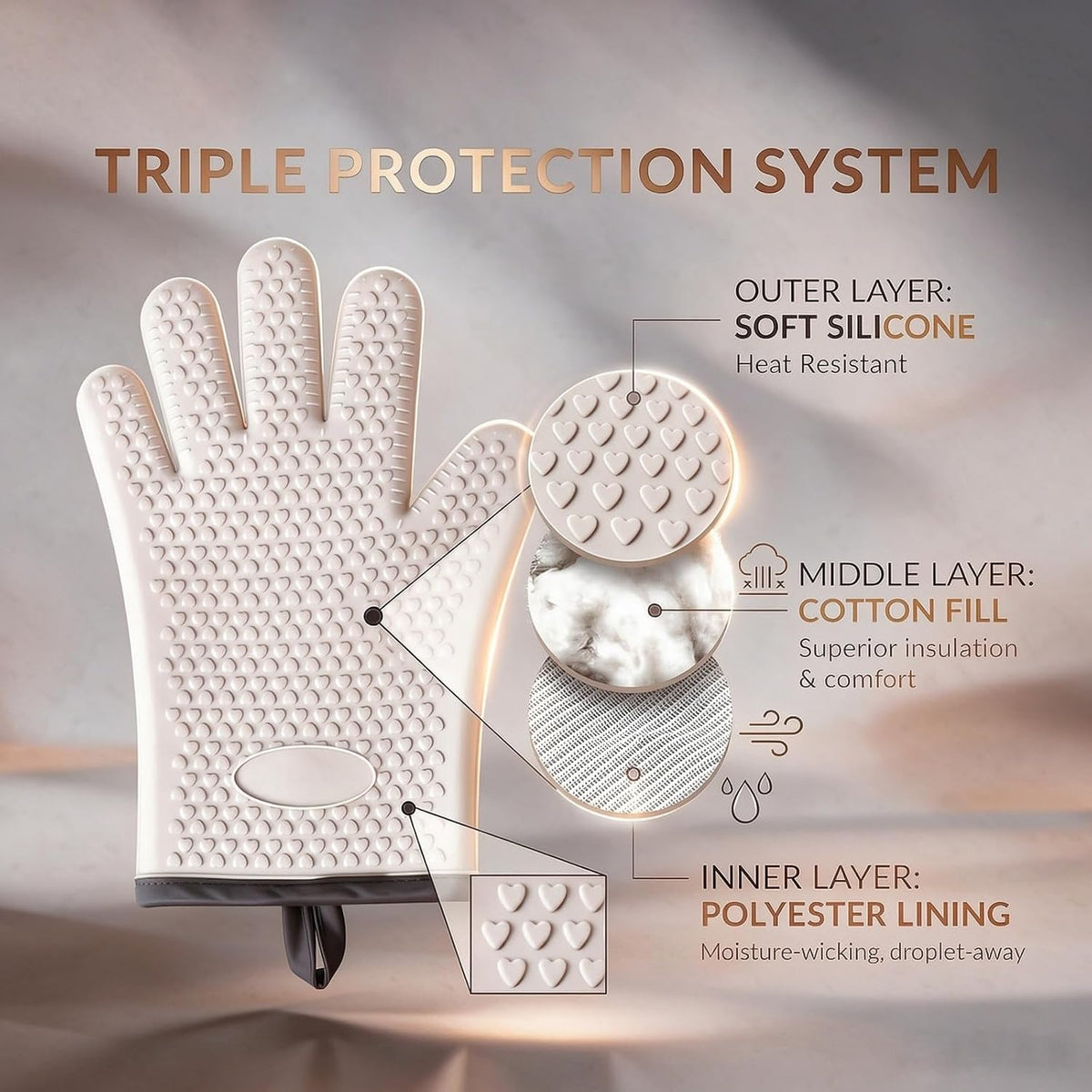500°F Five-Finger Silicone Oven Mitts, Heat Resistant Non-Slip Oven Gloves with Cotton Lining, Gray 2 Pack