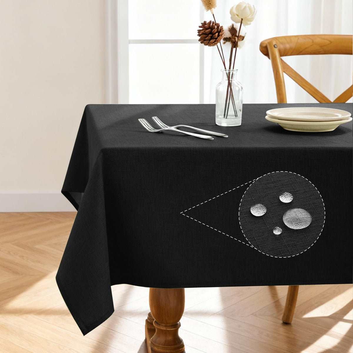 Pureegg Rectangle Linen Tablecloth Waterproof & Stain Resistant, Wrinkle-Free Table Cloth Adds Elegance and Protection, Ideal for Dining, Party, Wedding and Outdoor, 52 x 70 Inch, White