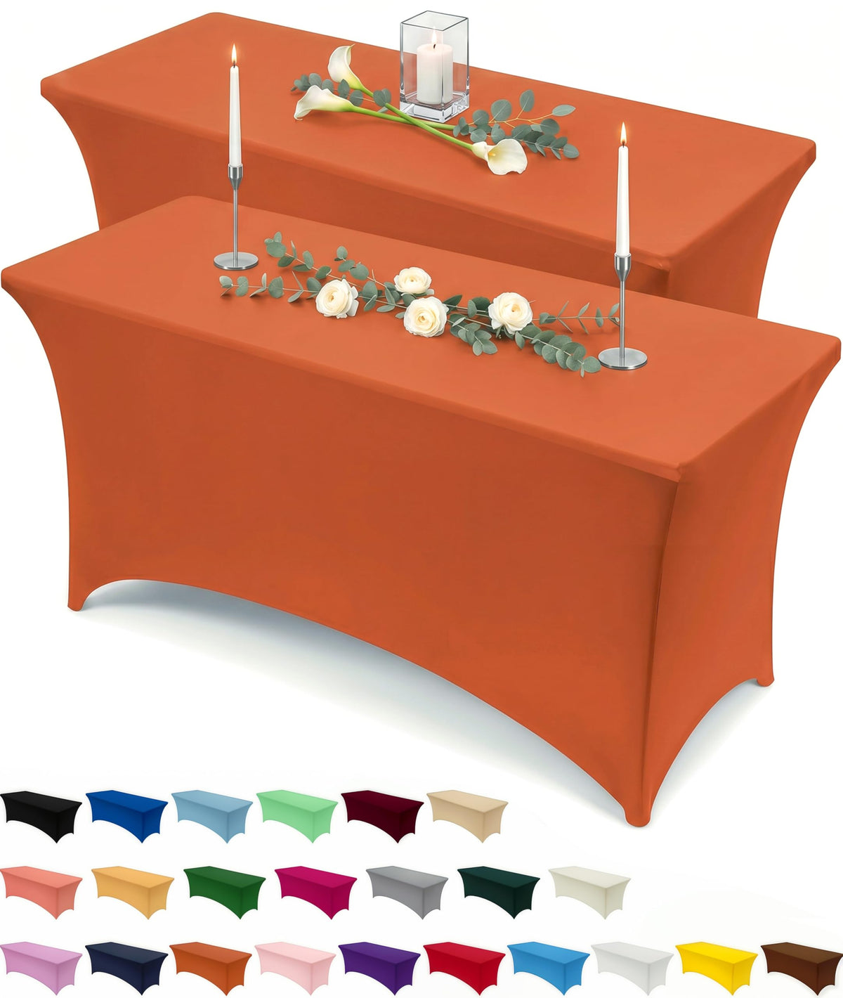 Utopia Kitchen Spandex Table Cloth 2 Pack [8FT, 96Lx30Wx30H Inch, Black]