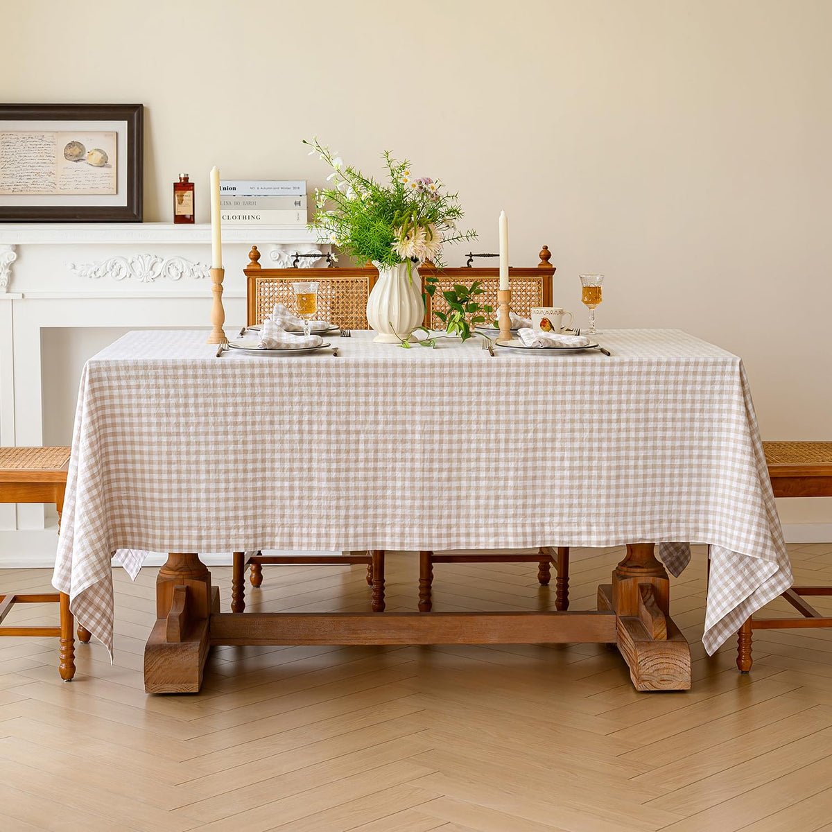 Linen World Linen Tablecloth,100% French Linen Natural Tablecloth 132" x 90" Inch,Washable Rectangular Tablecloth for Dining,Outdoor,Weddings and Restaurants,Decorative Thanksgiving Christmas