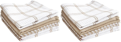 T-Fal Premium Waffle Dish Cloths: Highly Absorbent, Super Soft Long Lasting - 100% Cotton, 12"x13" Towel for Cleaning & Drying, (4-Pack), Sand