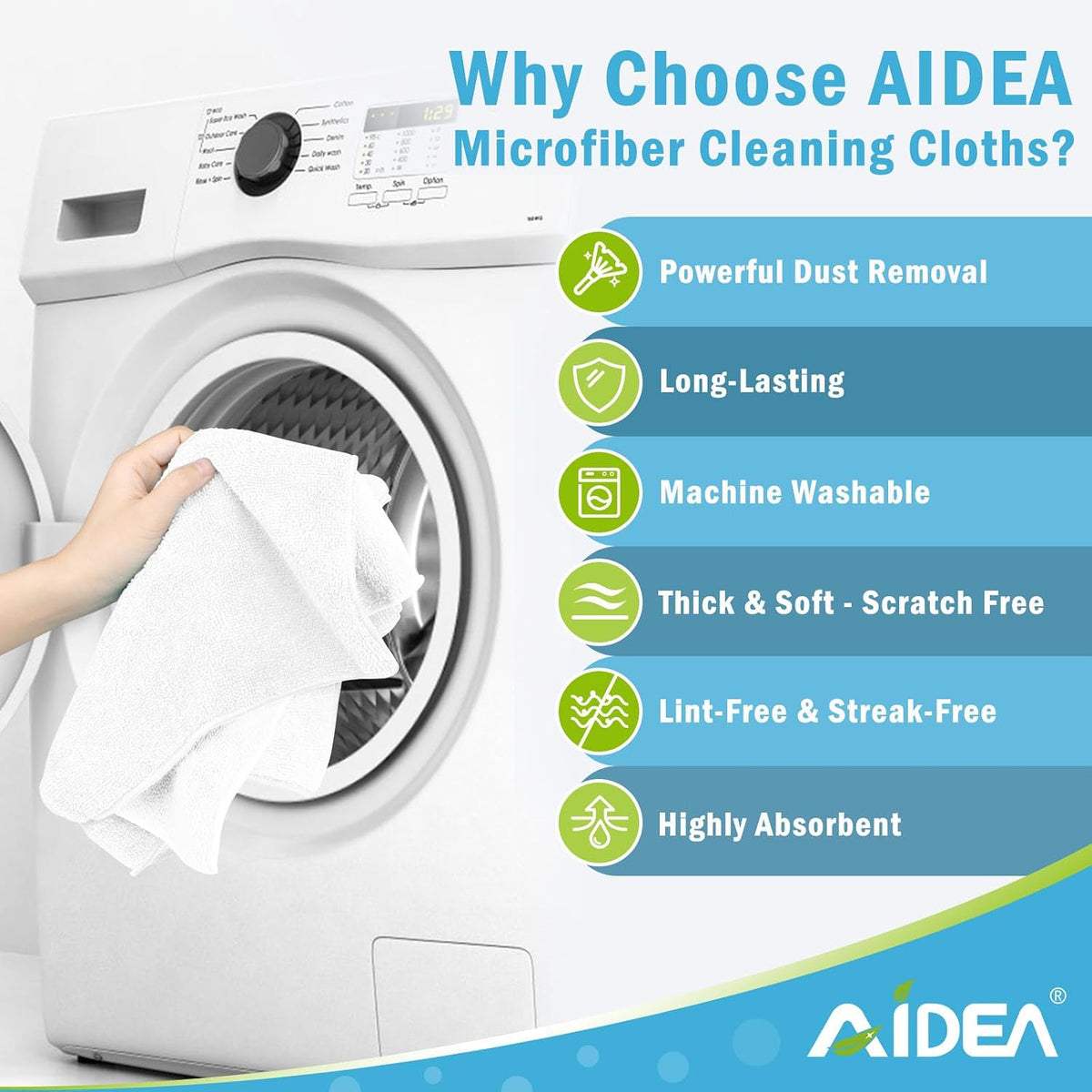 AIDEA White Microfiber Cleaning Cloth-12PK, Cleaning Rags 12"x 12" Reusable