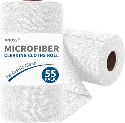 55 Pack Microfiber Cleaning Cloth Roll, Tear Away Reusable Towels, 11" X 9", Ultra Absorbent & Lint Free Cloth for Cars, Kitchen, Window, Home and Shop, Grey