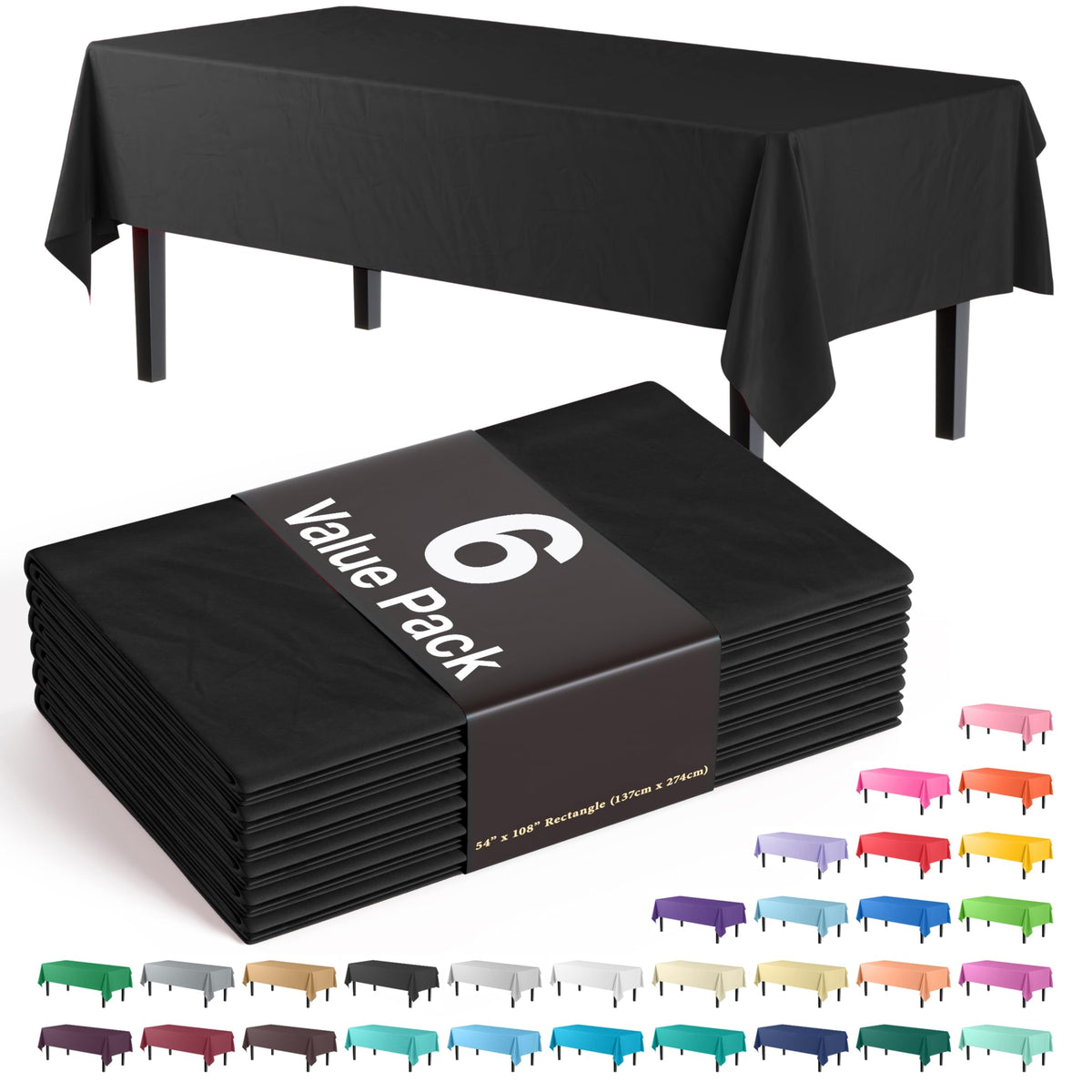 Exquisite Navy Plastic Table Cloth Disposable 6 Pack - 54 x 108 Inch Rectangle Tablecloth for 6 Foot Tables - Waterproof Table Cover for Party Wedding Birthday Graduation BBQ Catering