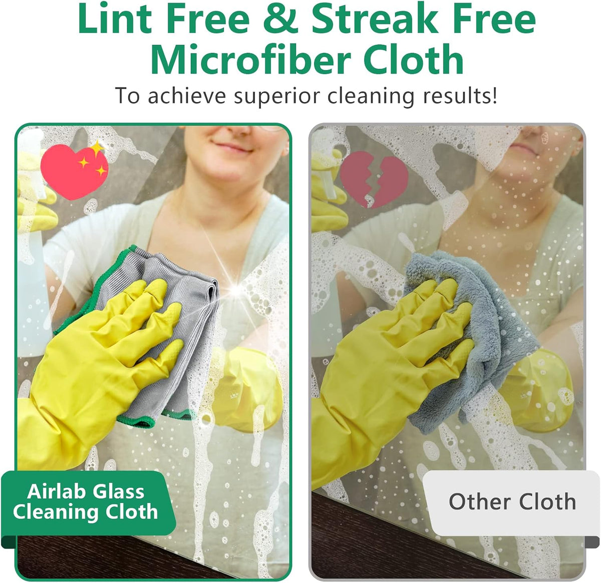 Airlab Glass Polishing Streak Free Miracle Cleaning Cloth, Silver-Green