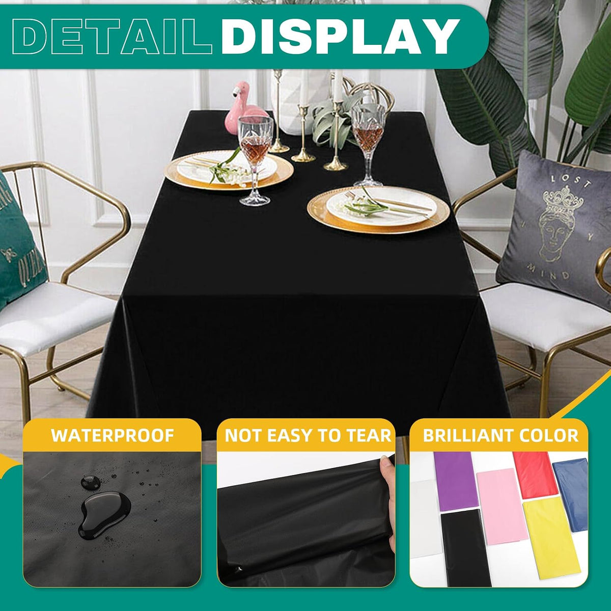RowinsyDD 30 Pack Black Plastic Tablecloth, Plastic Table Cloths Disposable