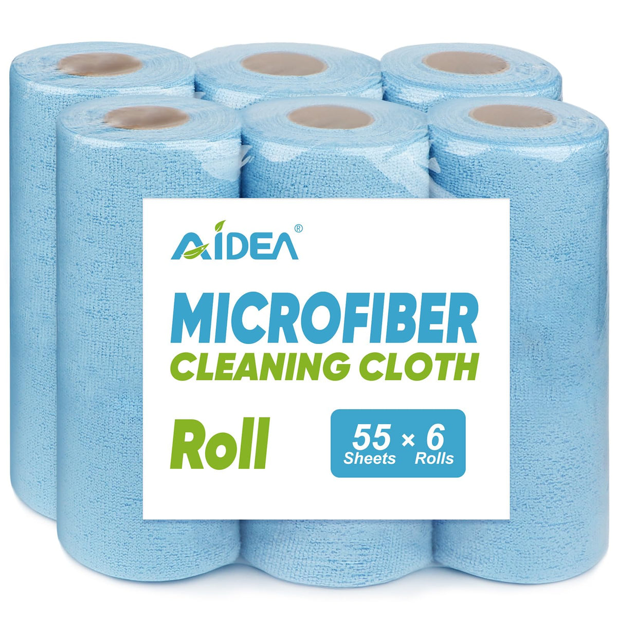 AIDEA Microfiber Cleaning Cloth Roll, Blue Shop Towels 55 Sheets 11×9"