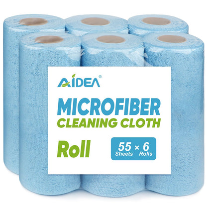 AIDEA Microfiber Cleaning Cloth Roll, Blue Shop Towels 55 Sheets 11×9"