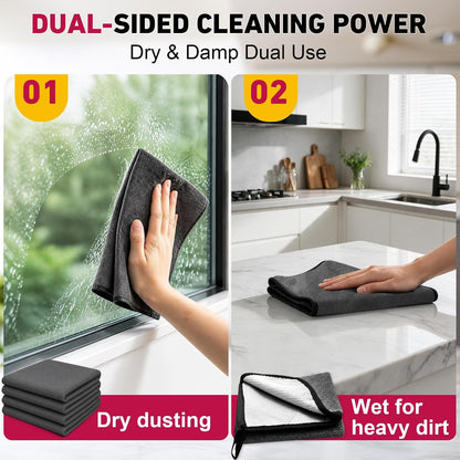 Genie Cloth Magic Cloth, Magic Cleaning Cloths 5-Pack, Reusable Microfiber Thickened Cleaning Cloth Without Fluff or Stripes Suitable for Windows, Mirrors, Stainless Steel, Kitchens, Cars and Screens
