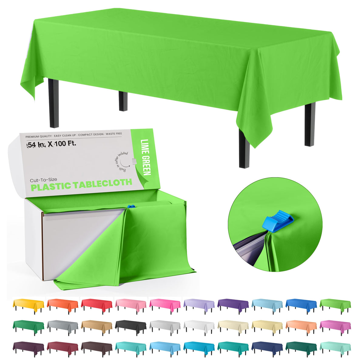 Exquisite Red 54x300in Plastic Disposable Tablecloth Roll with Built-in Cutter - 36 Rectangle Table Covers in a Box