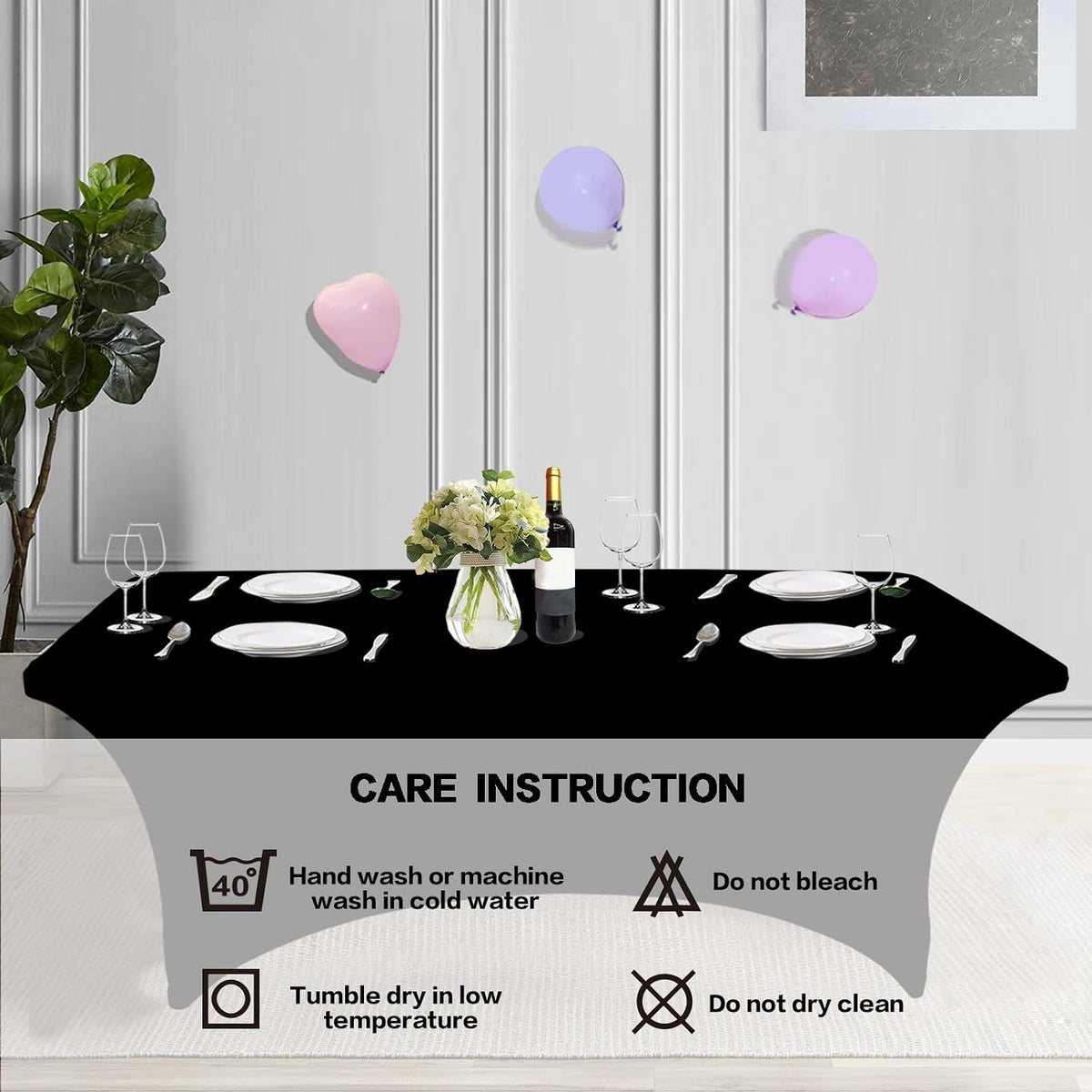 IVAPUPU 2 Pack 6FT Black Table Cloth for Rectangular Spandex Table Cover