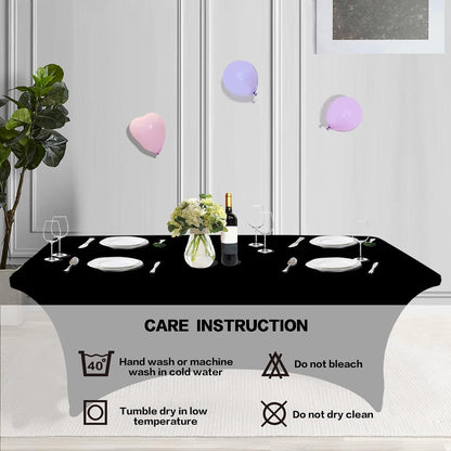 IVAPUPU 2 Pack 6FT Black Table Cloth for Rectangular Spandex Table Cover