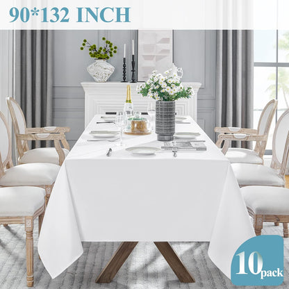 VidaFete Classic Series 10 Pack 90 * 132inch White Rectangle Tablecloth
