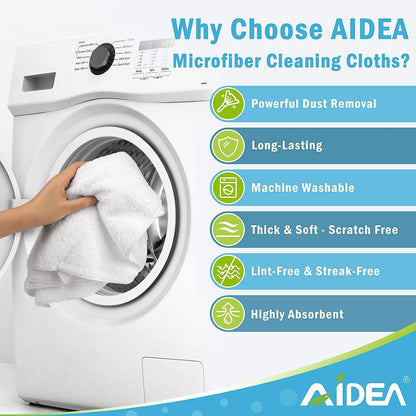 AIDEA White Microfiber Cleaning Cloth 50PK, Absorbent Cleaning Rags 12"x12"